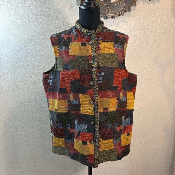 COLDWATER CREEK Vest Patchwork Sz L Eclectic Western Equestrian Folk Artsy Ranch - Picture 2 of 7
